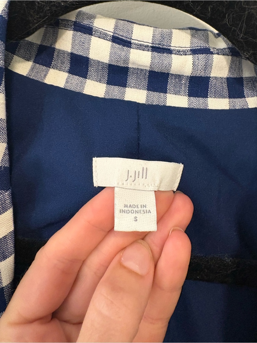J. Jill Navy and White Gingham Double-Breasted Blazer - Picture 8 of 8